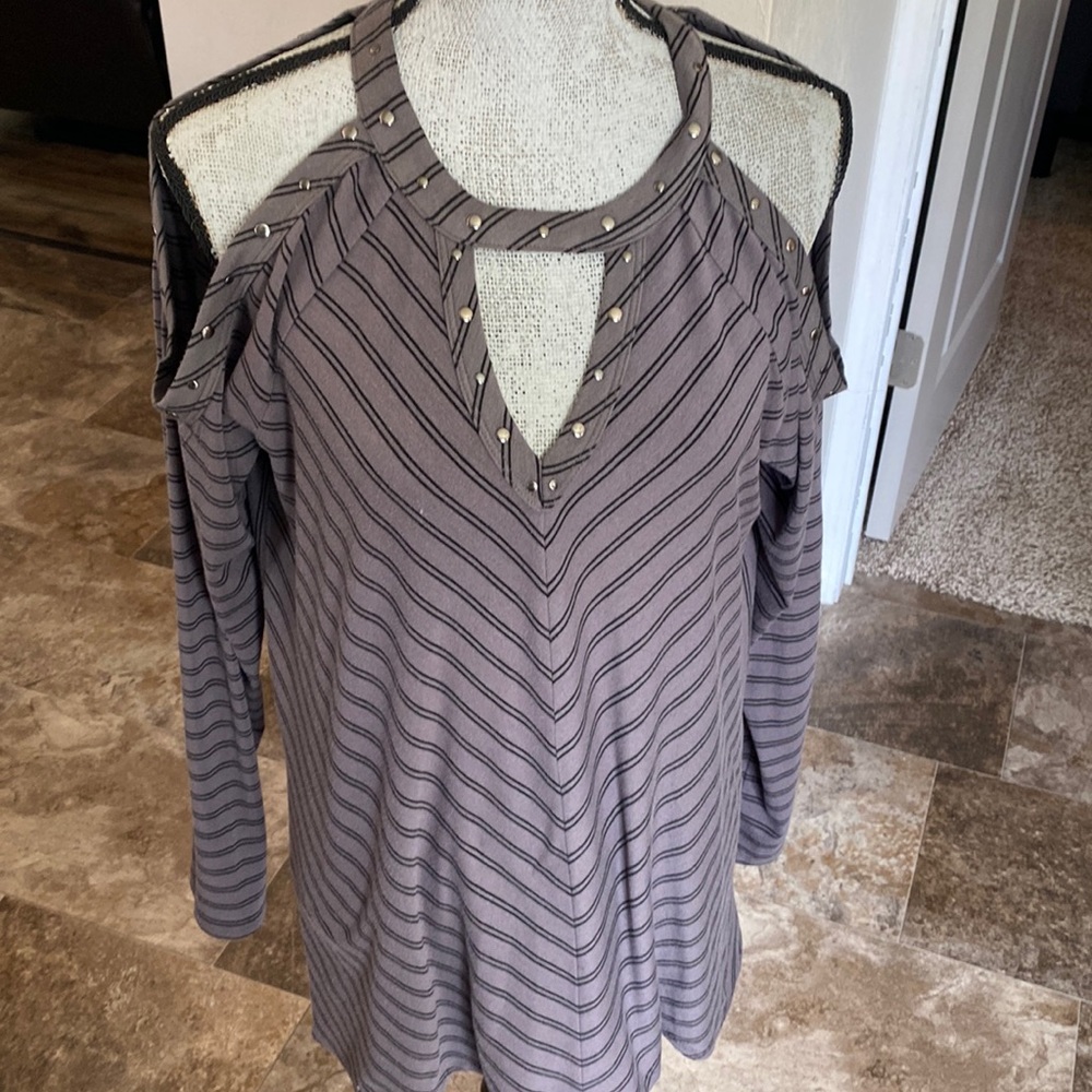 Silver and Black cold-shoulder tunic